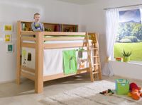 Etagenbett Jan mit Bücherregal und Vorhang Dschungel