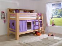 Etagenbett Jan mit Bücherregal und Vorhang purple/rosa