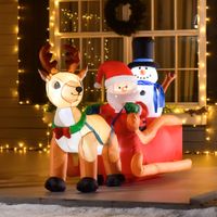 Aufblasbarer Weihnachtsmann auf Schlitten mit Schneemann Weihnachtsdekoration LED wetterfest Polyester 200 x 80 x 128 cm
