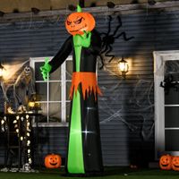 Aufblasbar Kürbis Halloween Dekoration Selbstaufblasend Gespenst mit LED Polyester Grün+schwarz 100 x 96 x 270 cm