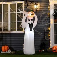 Halloween aufblasbares Gespenst 1,8 m Dekoration mit LEDs Weiß + Orange Polyester 80 x 40 x 180 cm