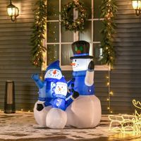 Schneemann Familie Selbstaufblasbare Dekoration LED mit Gebläse Blau L100 x B55 x H120 cm