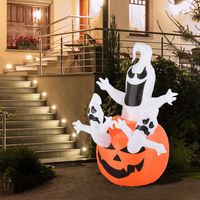 Aufblasbarer Kürbis Geist Gespenst Halloween Deko Figur Luftfigur mit LED Beleuchtung, Polyester, 120x120x180cm