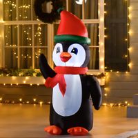 Aufblasbarer Weihnachts-Pinguin 1,6 m Weihnachtsdekoration mit Lichtern Weihnachten beleuchtete Party-Dekoration automatisches Aufblasen wetterfest Polyester-Stoff Mehrfarbig 79 x 67 x 155 cm