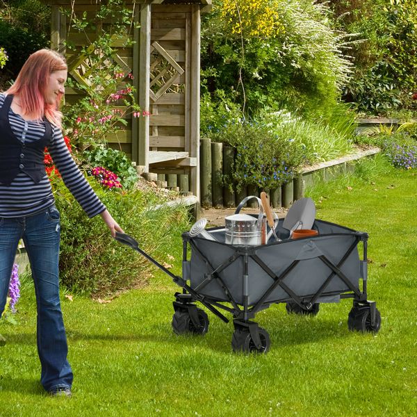 Bollerwagen Faltbarer Handwagen 360° Gartenwagen bis 20 kg Tragkraft Metall Oxford Dunkelgrau 108 x 53 x 59-89 cm