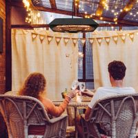 Deckenheizstrahler 800W/1200W/2000W 5 Modi Heizstrahler IP45 Elektro Heizpilz mit Fernbedienung LED-Licht Alu Glas