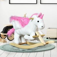 Schaukeltier Schaukelpferd Kinder Schaukel magisches Einhorn-Design mit Musik für Kinder für 18-36 Monate Baby Plüsch Holz Stahl Rosa+Weiß 65 x 32 x 55 cm