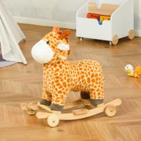 2-IN-1 Schaukelpferd mit Räder Plüsch Schaukeltier Babyschaukel Spielzeug für 36-72 Monaten Giraffen-Design Gelb 63 x 38 x 63 cm