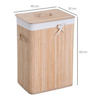 Wäschekorb, Wäschebox, Wäschesammler mit Deckel, Segeltuchsack, Bambus , faltbar, 72L, Natur, 40 x 30 x 60 cm