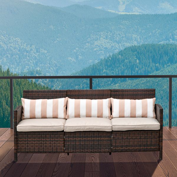 Rattan Sofa Dreisitzer Garten Loungesofa mit Kissen Stahl Braun