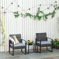 Polyrattan Gartenset 3 tlg. Balkonmöbel Set mit Kissen Grau