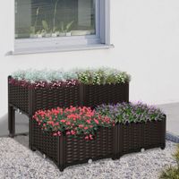 Hochbeet, 4-teiliger Pflanzkasten mit Abflusslöchern PP Braun 40 x 40 x 44 cm