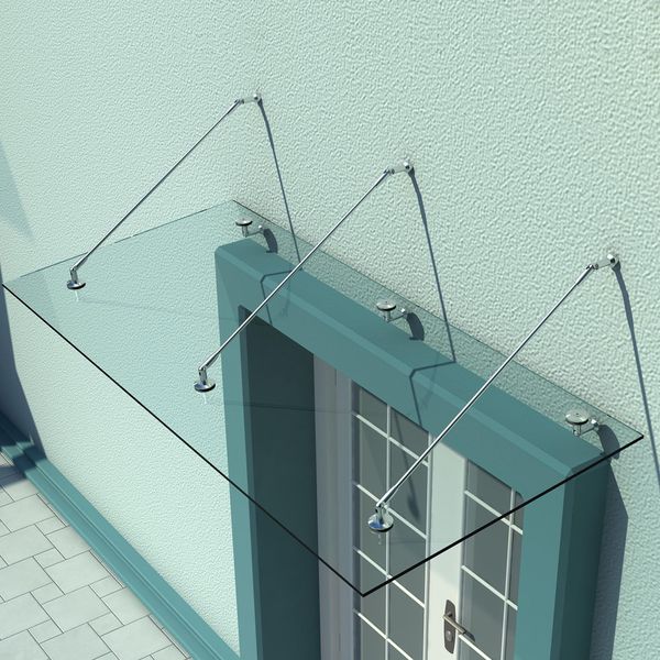 Glasvordach mit gehärtetem Glas und Edelstahl - ca. 200 x 90 cm