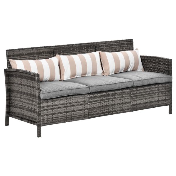 Rattan Sofa Dreisitzer Garten Loungesofa mit Kissen Stahl Grau