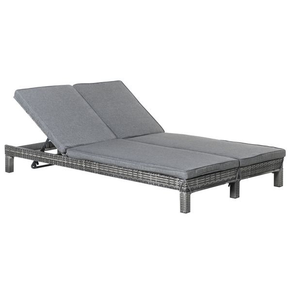 Doppelliege Sonnenliege 2 Personen 5-stufig PE Rattan Grau