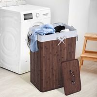 Wäschekorb, Wäschebox, Wäschesammler mit Deckel, Segeltuchsack, Bambus , faltbar, 72L, Dunkelbraun, 40 x 30 x 60 cm