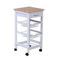 Servierwagen, Küchenwagen mit ausziehbare Metallkörben und Weinregal, Küchentrolley, Beistellwagen mit Schublade, Weiß, 37,5 x 37,5 x 76,5 cm