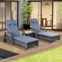 Sonnenliege Gartenliege Tisch 3er Set Gartenmöbel Polyrattan Grau
