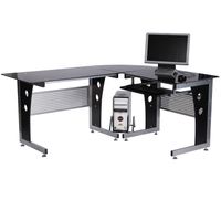 Computertisch Eckschreibtisch PC Tisch Bürotisch mit Sicherheitsglas Büro