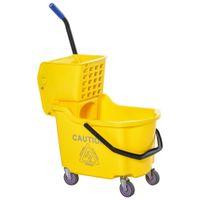 Putzwagen Putzeimer mit großer Kapazität tragbarer Fahreimer mit Roll Wasserschild Henkel Abwasserauslass-Design Seitendruckenwringer PP Kunststoff Metall gelb 60 x 36 x 84 cm