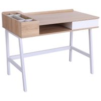 Schreibtisch Computertisch Bürotisch Arbeitstisch PC Tisch vielseitig verwendbar mit sechs Ablagefächern Schublade Breite Tischplatte für Arbeitszimmer Büro und Wohheim Natur 100 x 55 x 81,5 cm