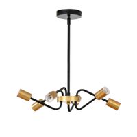 Kronleuchter Hängelampe 6-flammig höhenverstellbar Pendelleuchte Deckenleuchte Industrial mit E27 Lampenfassung für Wohnzimmer Schlafzimmer Metall Schwarz+Gold Ø48 x 120 cm
