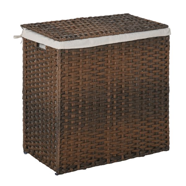 Polyrattan Wäschekorb Wäschebox Wäschesammler mit Deckel Wäschesack Griffe faltbar Braun 57 x 34 x 60 cm