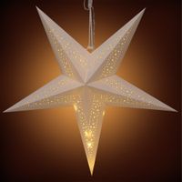 LED Papierstern 5 Spitzen 60cm creme Punkte