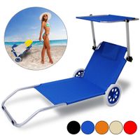 Casaria Strandliege Kreta mit Rollen und Sonnendach 150 x 83 x 52cm blau