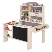 Kaufladen, inkl. Zubehör, natur, weiß/grau, 4 Schubladen, Tafel, Theke & Seitentheke