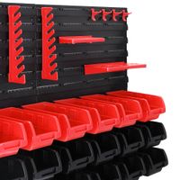 Deuba Stapelbox Wandregal mit Werkzeughalter 43 tlg  54 x 47,5 x 1,8cm schwarz / rot