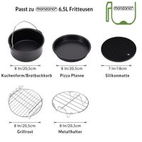 Deuba Fritteuse Zubehör XL größerere Durchmesser 9 tlg 18,5-20cm schwarz / silber