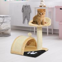 Kratzbaum Katzenbaum mit Spielbällen Sisalseil-Kratzstangen Beige