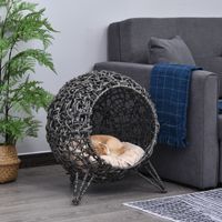 Katzenhaus aus Rattan mit Kissen Katzenschlafplatz Katzenhöhle Silbergrau