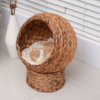 Rattan Katzenkorb Katzenhöhle Katzenbett mit Kissen Hellbraun