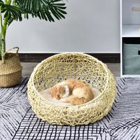 Katzenbett aus Rattan mit Kissen Katzenhöhle Hundehütte Beige Ø56 x 35 cm
