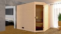 38mm Masssivholzsauna mit Eckeinstieg Gr.2 inkl. 9,0 kW Kompakt-Ofen