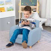 Kindersessel mit dicken Sitzkissen für 3-8 Jahre Kinder Holz Leinen Schaumstoff Blau 49x45x44,5 cm