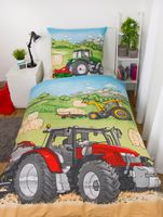 Traktor Flanell-Bettwäsche Größe 80x80 + 135x200 cm