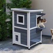 Katzenhaus 2 Etagen Katzenvilla mit Treppen Asphaltdach Tannenholz Grau