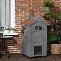 Katzenhaus für Katzenbett oder Katzentoilette, Katzenschrank, Katzenklo Indoor, Tannenholz, Asphaltdach, Grau + Weiß, 59 x 55 x 109 cm