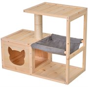 Katzenhaus mit Hängematte, Katzenkiste mit Sisalstamm, Katzenhöhle, Katzenbaum, Katzenaktivitätszentrum, Tannenholz, Natur, 70 x 35 x 60 cm