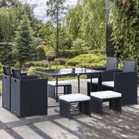 9 tlg. Sitzgruppe Polyrattan Gartenset Sitzgarnitur Schwarz