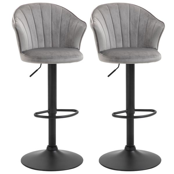 2er-Set Barhocker Barstühle mit Lehne drehbar höhenverstellbar Grau