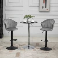 2er-Set Barhocker Barstühle mit Lehne drehbar höhenverstellbar Grau