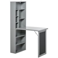Schreibtisch klappbar mit 6 Fächer Bücherregal mit 3 Regale Computertisch Bürotisch E1 Spanplatte Metallrahmen Dunkelgrau 98 x 51 x 153 cm