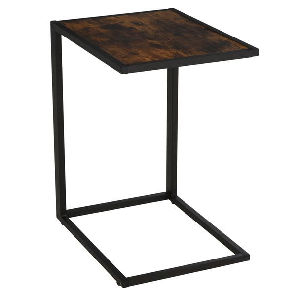 Beistelltisch in C-Form Couchtisch Standtisch Tisch Metall MDF Rustikal-Braun 40,6 x 50,8 X 64,2 cm