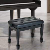 Klavierhocker Klavierbank Kosmetikhocker verstellbar Massivholz Kunstleder Schwarz 64 x 35 x 45-55cm