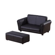 Kindersessel mit Fußhocker, Kindercouch mit Hocker, Kindersofa, Sofa Sessel, Schwarz 83 x 42 x 41 cm