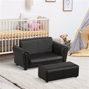 Kindersessel mit Fußhocker, Kindercouch mit Hocker, Kindersofa, Sofa Sessel, Schwarz 83 x 42 x 41 cm